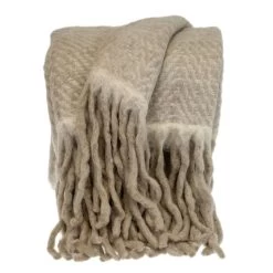 HomeRoots Super Soft Beige Handloomed Mohair Throw Blanket