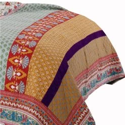 Geometric And Floral Print Full Size Quilt Set With 2 Shams, Multicolor-Benzara 7 Geometric And Floral Print Full Size Quilt Set With 2 Shams, Multicolor-Benzara -Bedding Store 073b5ef8904441bcaa8f0d06036ec27a
