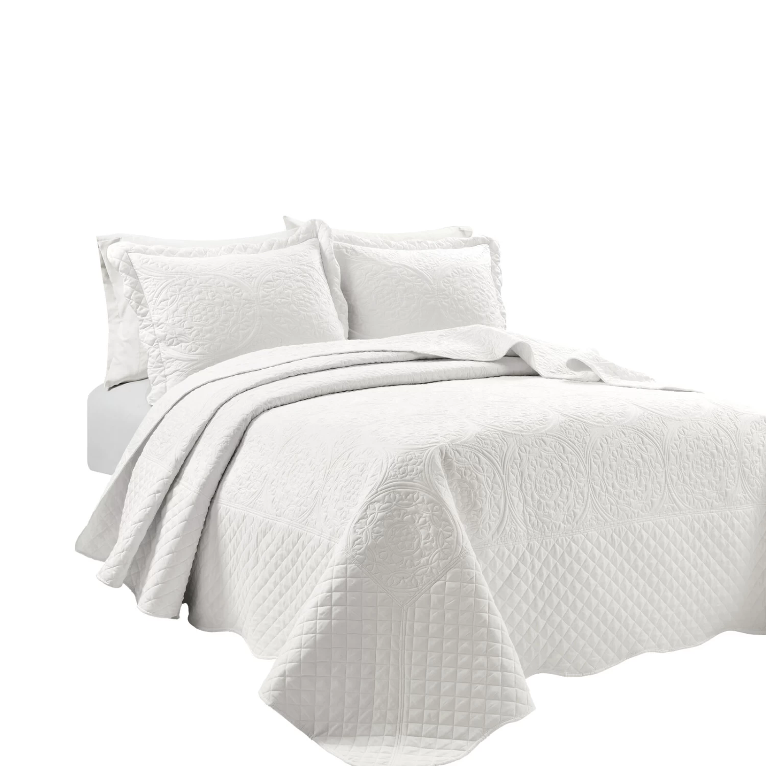 Medallion Scallop Bedspread 5Pc Set 3 Medallion Scallop Bedspread 5Pc Set