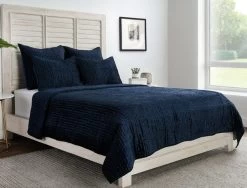 Classic Home Bari 4-Piece Velvet Ocean Blue King Quilt Set