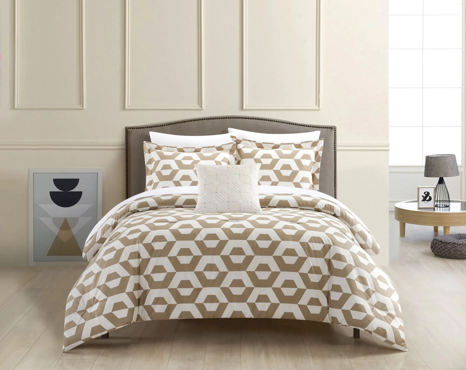 Chic Home Miles 4 Piece Comforter Set Contemporary Geometric Hexagon Pattern Print Design Bedding King Beige 3 Chic Home Miles 4 Piece Comforter Set Contemporary Geometric Hexagon Pattern Print Design Bedding King Beige