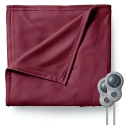 Sunbeam Queen Size Electric Fleece Heated Blanket In Garnet With Dual Zone