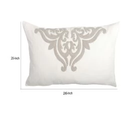 Lenz 26 Inch Cotton Standard Pillow Sham, Hand Stitched Embroidery, Ivory-Benzara -Bedding Store 16e5df76691a4e00b258fe0e85c46a99