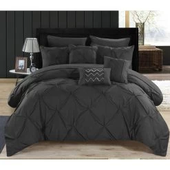 Chic Home 8 Piece Zita Pinch Pleated, Ruffled & Pleated Complete Twin BedBag Comforter Set With Sheets Set & Deocrative Pillows