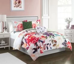 Chic Home Philia 9 Piece Reversible Comforter Set Floral Watercolor Design Bedding Sheet Set Decorative Pillows Shams Included Queen Multi