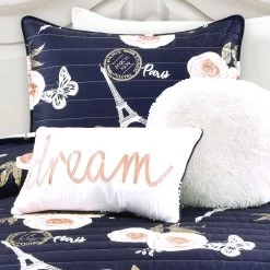 Vintage Paris Rose Butterfly Script Quilt 4Pc Set -Bedding Store 21f5a53ddda245dea912e03d8dec676c