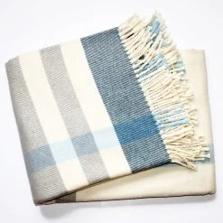 HomeRoots Plush Multi Blue Plaid Throw Blanket With Tassels