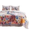 Tess Microfiber Quilt Set, Peacock, Floral Print, Multicolor-Benzara