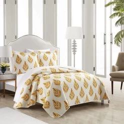 Chic Home Breana Quilt Set Floral Medallion Print Design Bedding Yellow -Bedding Store 2810163c7c7743afad9a236709b294e0