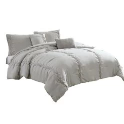 Tyler 8 Piece Puckered Comforter Set, The Urban Port, Light Gray-Benzara