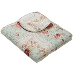 Greenland Home Antique Rose Floral And Pinstripe Print With Dainty Scrolling Floral Throw 50"x60" Blue