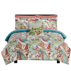 Caen 8 Piece Printed Reversible Comforter Set The Urban Port, Multicolor-Benzara