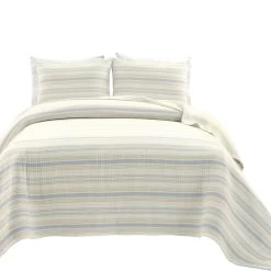 Solange Stripe Kantha Pick Stitch Yarn Dyed Cotton Woven Quilt/Coverlet 3Pc Set