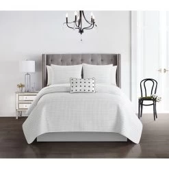 Chic Home Hayden Striped Box Stitched Design Bed In A Bag Quilt Set - King 104x90", White