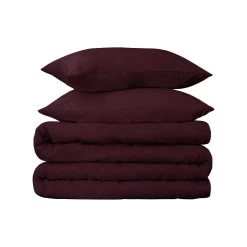 HomeRoots Plum Queen Cotton Blend 650 Thread Count Washable Duvet Cover Set