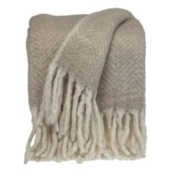 HomeRoots Super Soft Brown And White Chevron Handloomed Mohair Throw Blanket