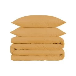 HomeRoots Gold Queen Cotton Blend 1200 Thread Count Washable Duvet Cover Set