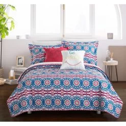 Chic Home Joben 7 Piece Reversible Quilt Cover Set Contemporary Bohemian Inspi Striped Print Geometric Pattern BedBag Bedding, Fuchsia Twin Extra Large