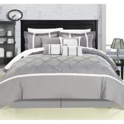 Chic Home 127160Q06US Vermont Grey Queen 12 Piece BedBag Comforter Set With 4 Piece Sheet Set