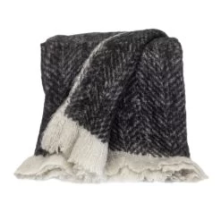 HomeRoots Supreme Soft Black And White Herringbone Handloomed Throw Blanket