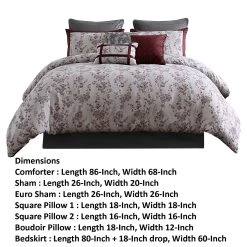 Sofia Polyester Comforter Set, Orchid Flower Print, Red White-Benzara -Bedding Store 6d008e24411f42599480e492483677e9