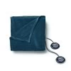 Sunbeam Queen Electric Heated MicroPlush Blanket In Lagoon With Dual Digital Display Controllers