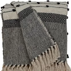 HomeRoots Beige And Black Woven Wool Solid Color Reversable Throw