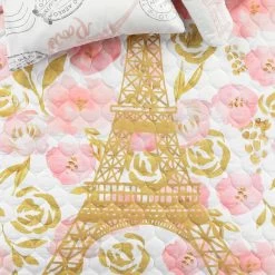 Watercolor Rose Paris Glitter Reversible Quilt 5Pc Set -Bedding Store 708664aa39c448a5ae8d4dc764defb20