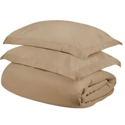 HomeRoots Tan Queen Cotton Blend 300 Thread Count Washable Duvet Cover Set