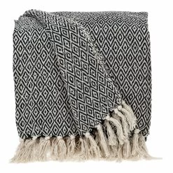HomeRoots Boho Black And Beige Woven Diamond Pattern Throw With Tassels