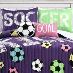 Girls Soccer Kick Quilt 5Pc Set -Bedding Store 73003a2e9a5a47c9ac80acb08a7445d1