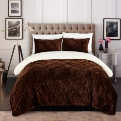 Chic Home Enzo Pinch Pleated Ruffled & Pin Tuck Sherpa Lined BedBag Comforter Set King 3 Piece