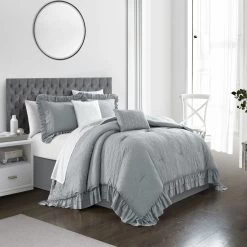 Chic Home Kensley Comforter Set Washed Crinkle Ruffled Flange Border Design Bedding Grey, King -Bedding Store 7e33d8c43f0544699e5002ca556fca9f