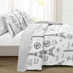 Paris Bonjour Reversible Cotton Quilt Black/White 3Pc Set King -Bedding Store 7f01e5206dfd4815ac64f060522f5cf7