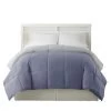 Genoa Reversible King Comforter With Box Quilted The Urban Port, Silver And Blue-Benzara -Bedding Store 7f4bcf196cf84214a84039f96039dec6