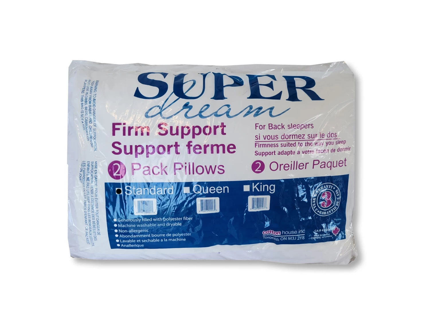 Cotton House - Set Of Two Pillows, Firm Support, Hypoallergenic, Standard Size 3 Cotton House - Set Of Two Pillows, Firm Support, Hypoallergenic, Standard Size