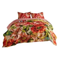 Dahl 3 Piece Quilt Set, 2 Pillow Shams, Polyester Fill, Multicolor-Benzara