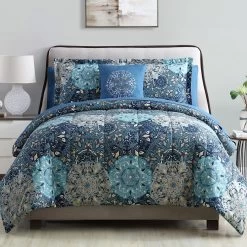 Benzara Caen King Size Printed Reversible Bed Set, 8 Piece