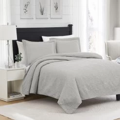 RT Designers Collection Milla 3pc Pinsonic Premium Quality All Season Quilt Set For Revitalize Bedroom King Silver