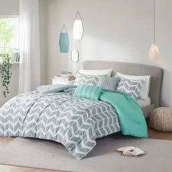 QuikFurn Reversible Comforter Set In Grey White Aqua Teal Chevron Stripe -Bedding Store 99ddc56b447540cfa780e5ab8fdae87e
