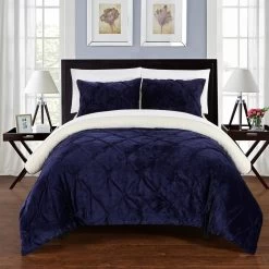 Chic Home Enzo Pinch Pleated Ruffled & Pin Tuck Sherpa Lined XLong BedBag Comforter Set Twin 2 Piece