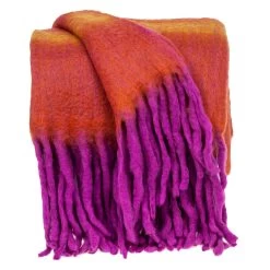 HomeRoots Boho Orange And Purple Wool Blend Throw Blanket