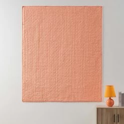 Greenland Home Fashions Monterrey Finely Stitched Throw Blanket Classic Solid Color Style 50" X 60" Coral