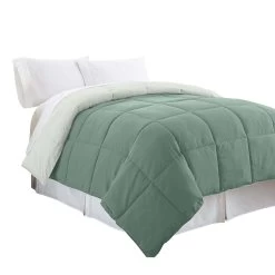 Veria Microfiber Queen Comforter With Stitched Block Pattern The Urban Port, Green-Benzara