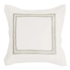 Lenz 26 Inch Cotton Euro Pillow Sham With Hand Stitched Embroidery, Ivory-Benzara