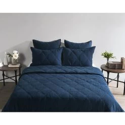 Kosas Home Casi 100% Belgian Flax Linen Midnight Blue Quilt By Kosas Home -Bedding Store ad2e4516352b4088913499ab6a47425a