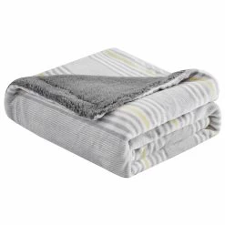 HomeRoots Light Grey Reversible Velvet And Sherpa Throw Blanket