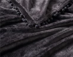 Walnut Flannel Pompom 50" X 70" Throw Black -Bedding Store ae77d32e88454b37bd159c1a5110425e