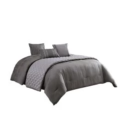 10 Piece Queen Polyester Comforter Set With Geometric Print, Gray-Benzara