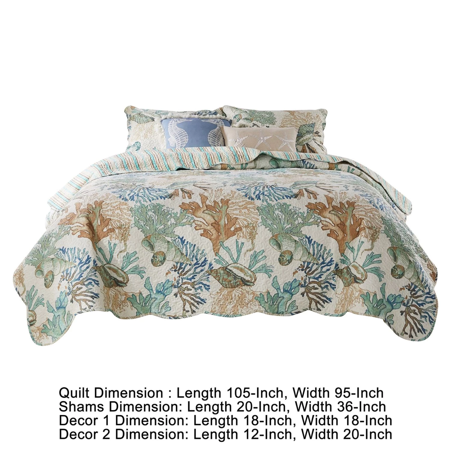 Wade Quilt Set, Ocean Design, Scalloped Edges, Floral Pattern-Benzara 7 Wade Quilt Set, Ocean Design, Scalloped Edges, Floral Pattern-Benzara - Image 5